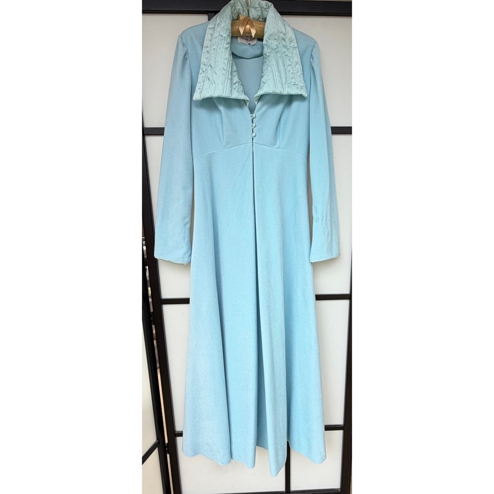Vanity Fair Vintage Womens Size 12 Robe Velour Light Blue Zip Quilted Collar